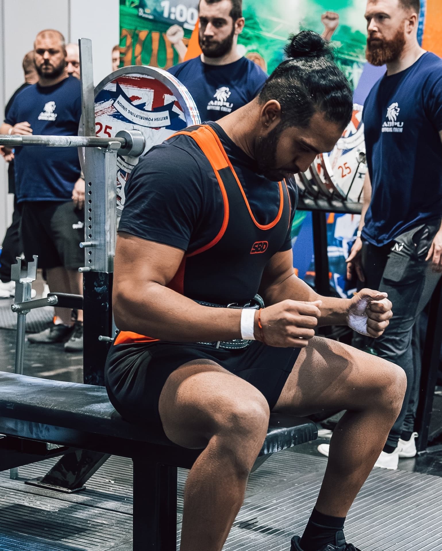 Cameron preparing for bench press